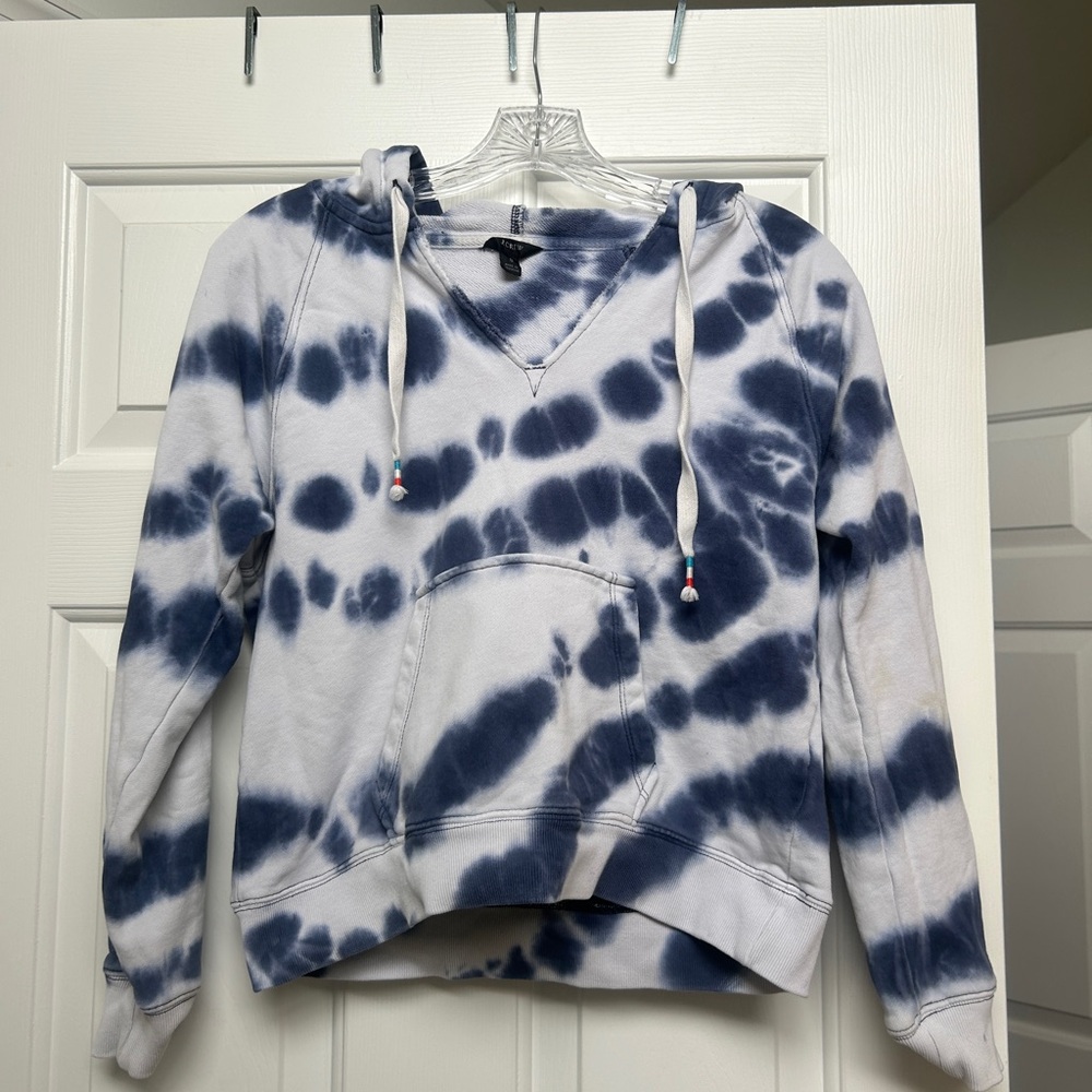 J. Crew Blue and White Cropped Hoodie